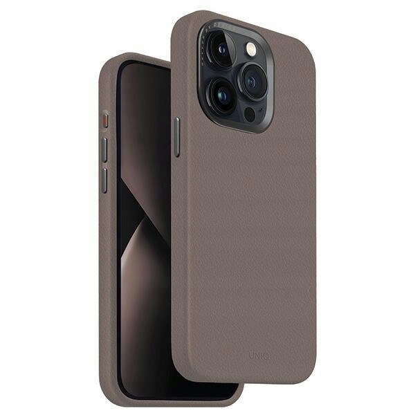 UNIQ LYDEN (VEGAN LEATHER) PROTECTIVE LEATHERETTE CASE WITH ALUMINIUM CAMERA BEZEL MADE FOR IPHONE 15 PRO MAX | GREY